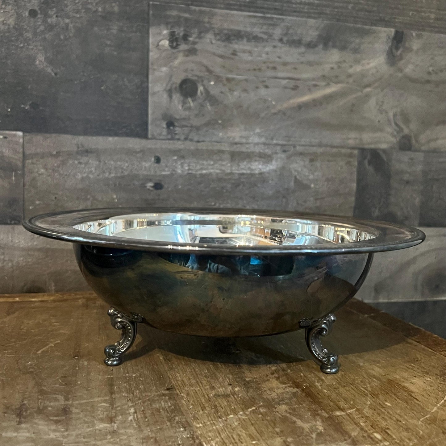 Vintage Silverplated Oneida Tri Footed Bowl with Small Nailhead Rim Accent