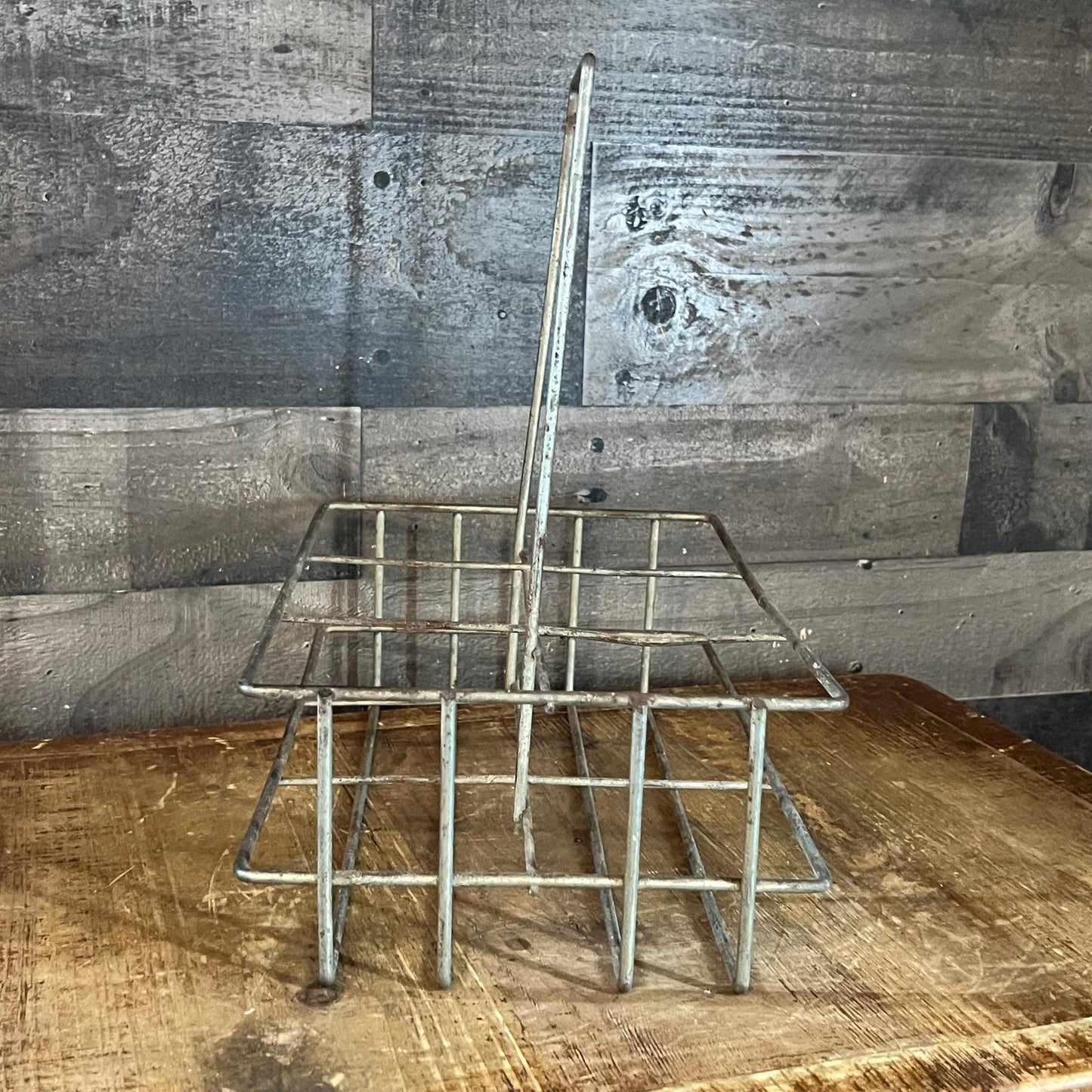 Vintage Metal Bottle Carrier - Milk Carrier - Metal Handled Crate