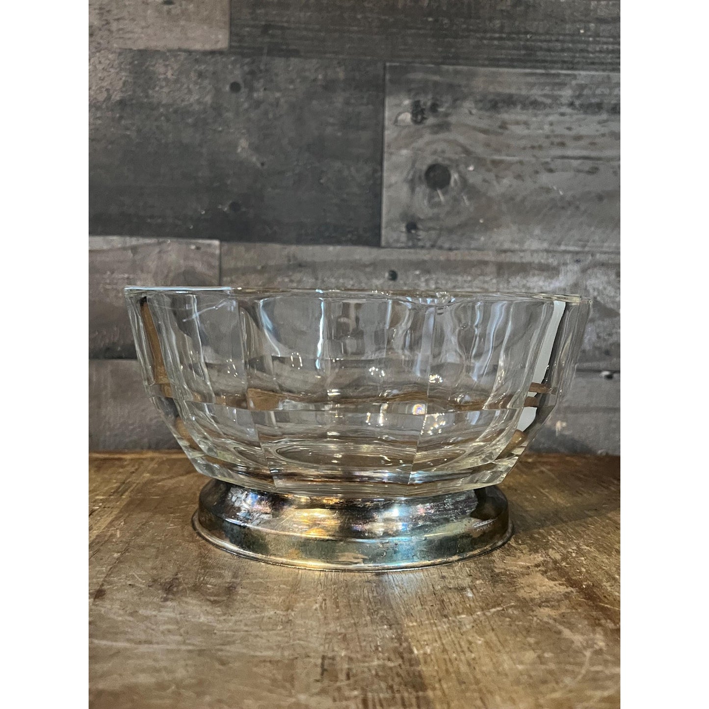Crystal Glass Bowl with Silverplated Pedestal Base