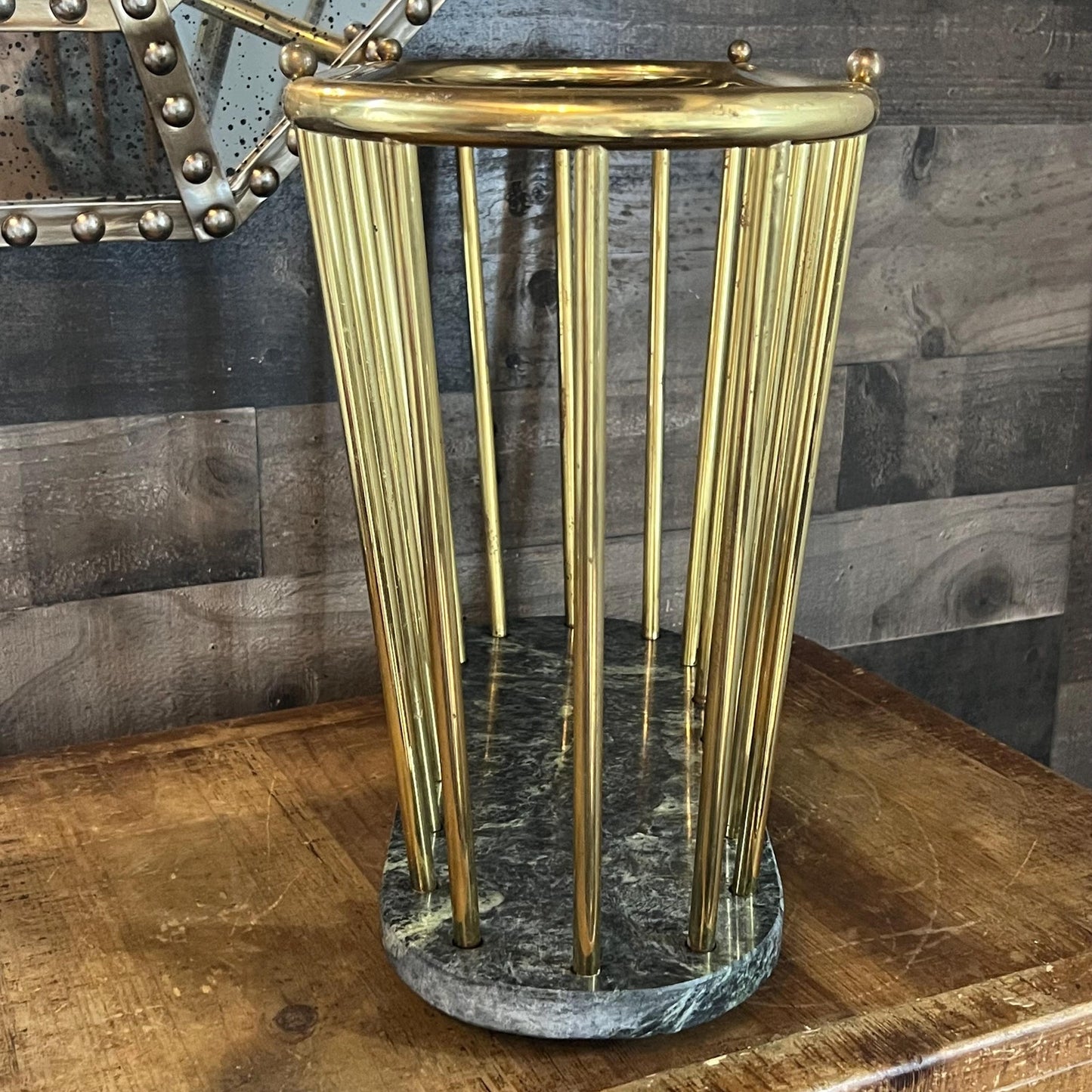 Vintage Green Marble and Brass Spindle Magazine Rack - Book Holder