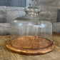 Vintage Round Dolphin Teakwood Cheese Board and Glass Dome