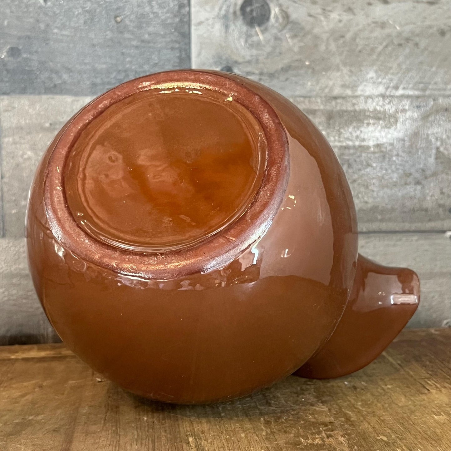 Vintage Hall Pottery Brown Handled Round Bubbly Pitcher