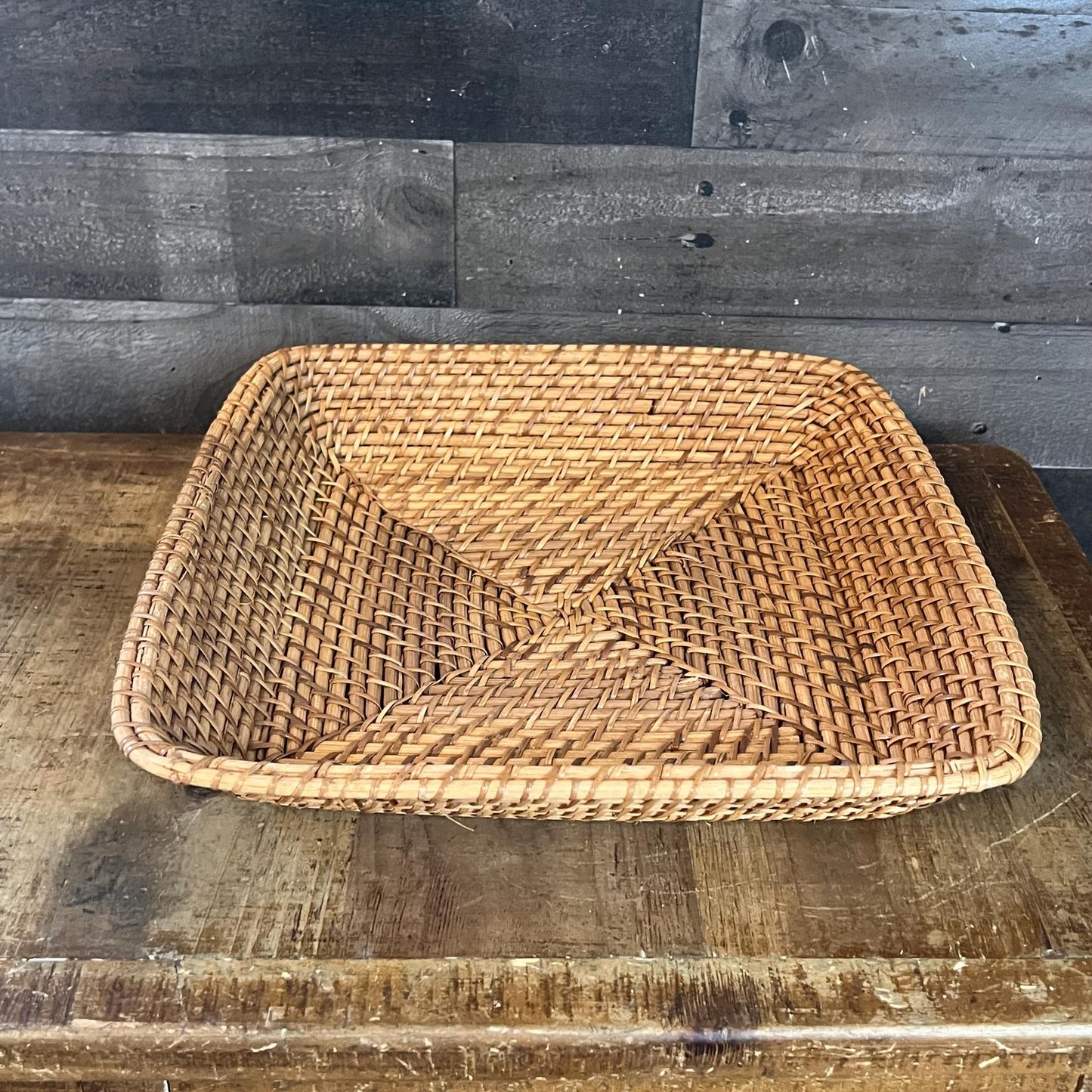 Square Woven Wicker Rattan Shallow Basket
