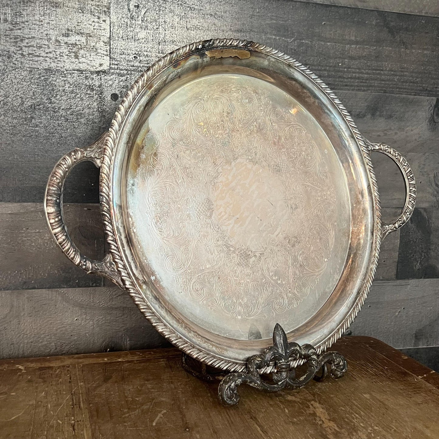 Vintage Rogers & Bro Made By The International Silver Co Round Silverplated Handled Serving Tray