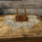 Vintage Set of 6 Crystal Coasters with Wooden Holder
