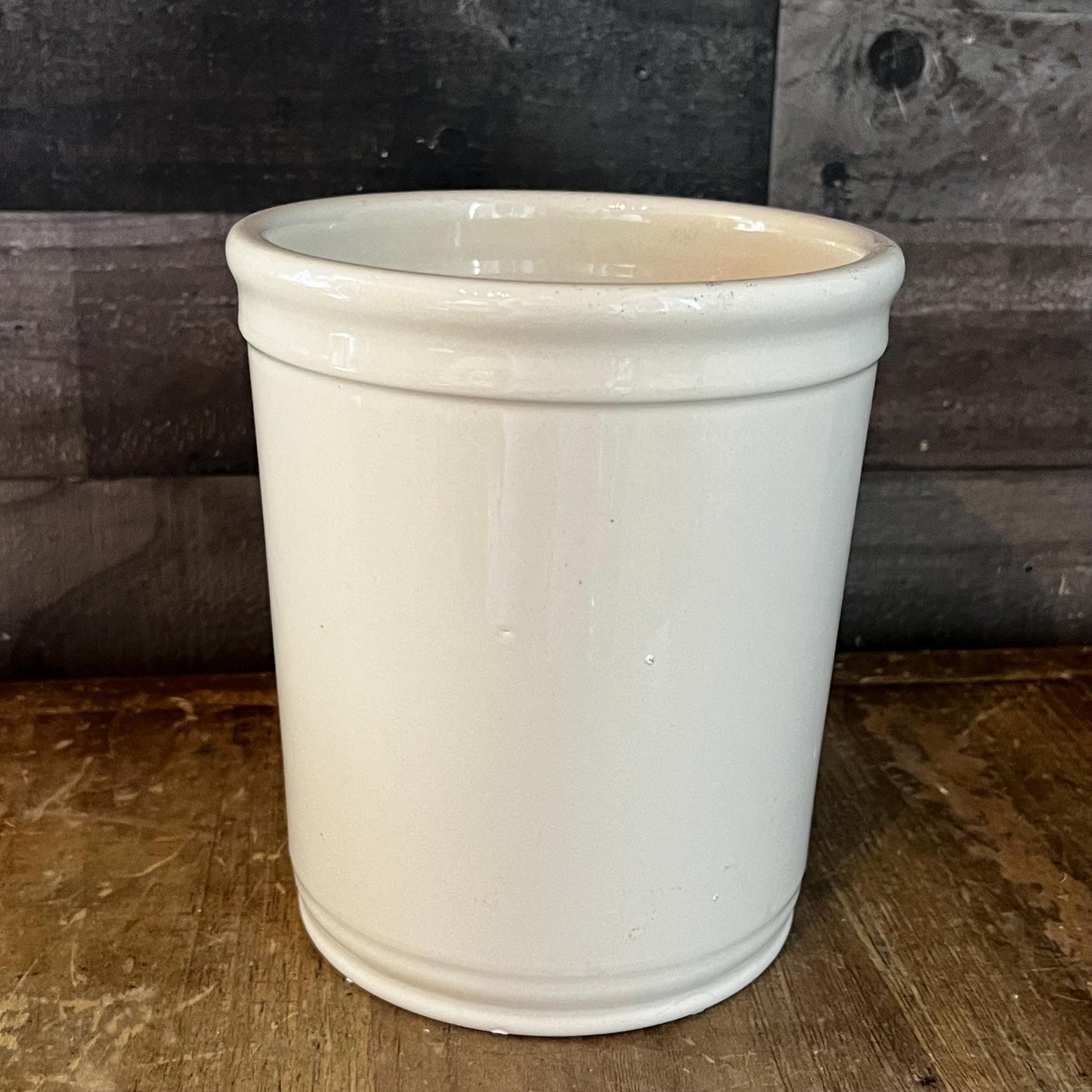Vintage Creamy White Crock Jar Canister - Made in Portugal