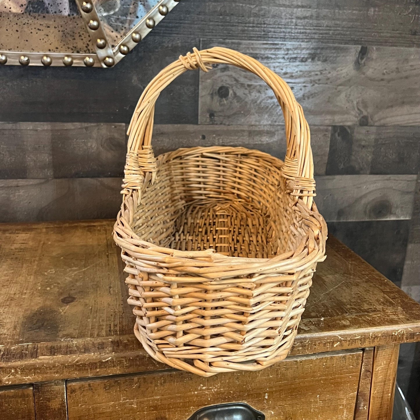 Woven Wicker Rattan Long Handled Basket - Flower Trug - Bread Basket