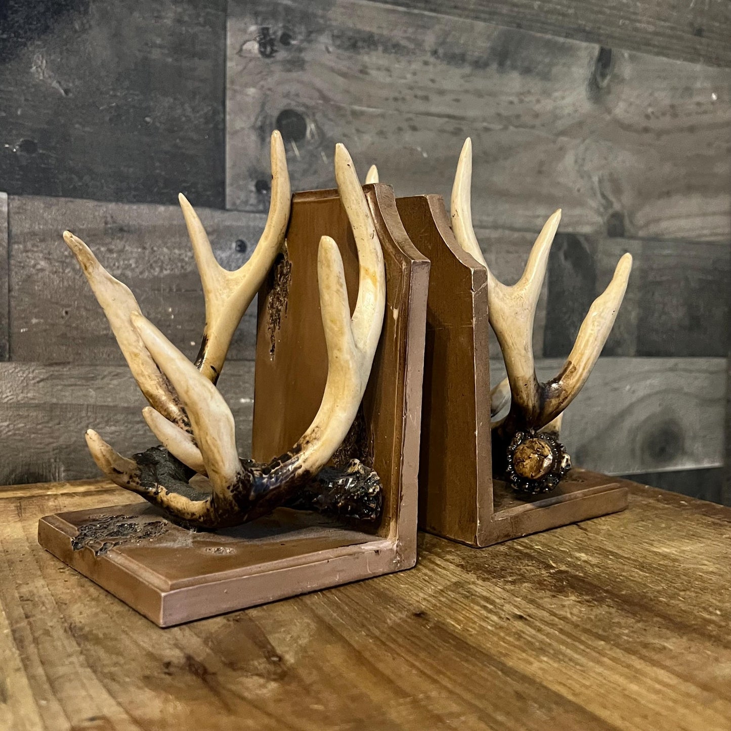 Vintage Deer Buck Antler Bookends - Pair