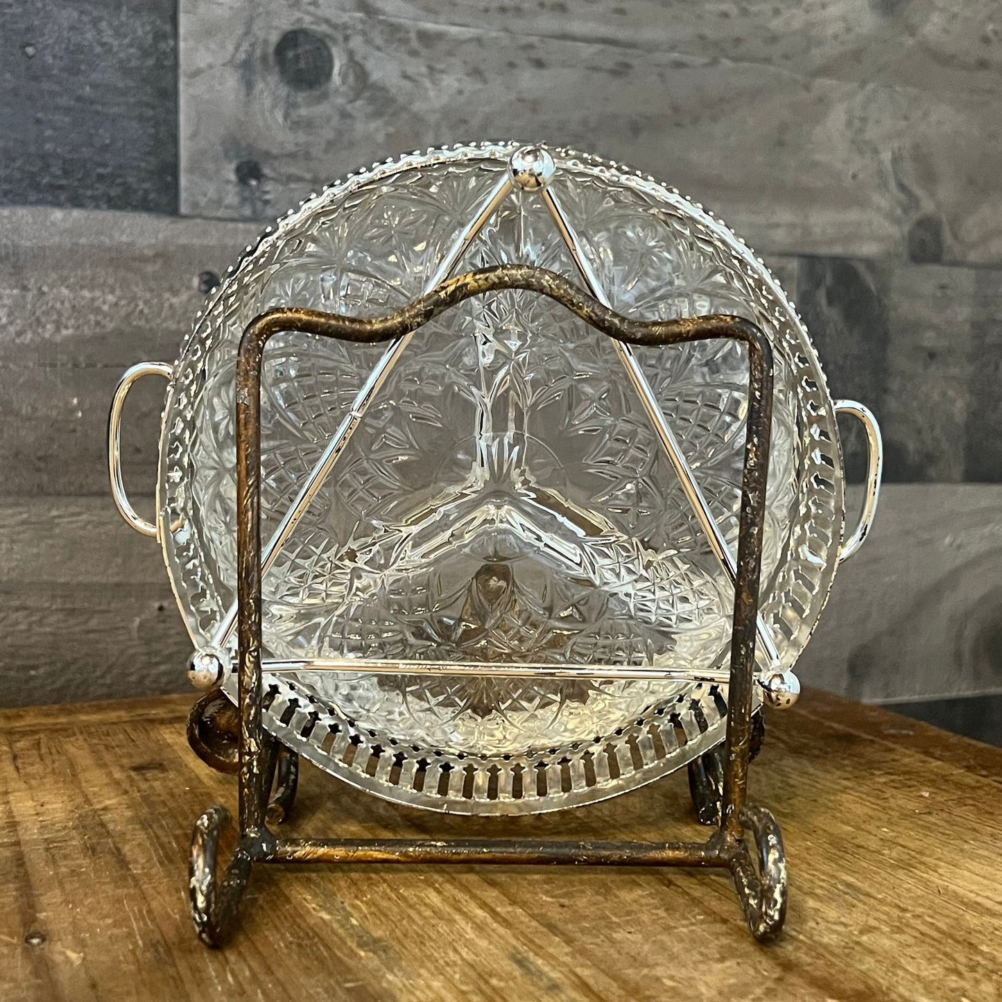 Vintage The Windsor Range Mayfair Collection Silverplated Stand and Clear Glass Relish Dish - Candy Dish - Nut Dish - Trinket Dish