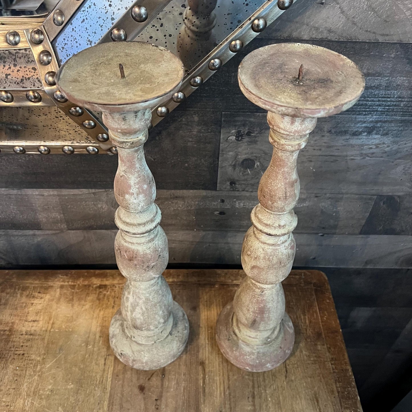 Pair of Tall Rustic Pillar Candle Holders