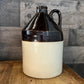 Vintage Dark Brown and Beige Handled Stoneware Whiskey Jug Crock