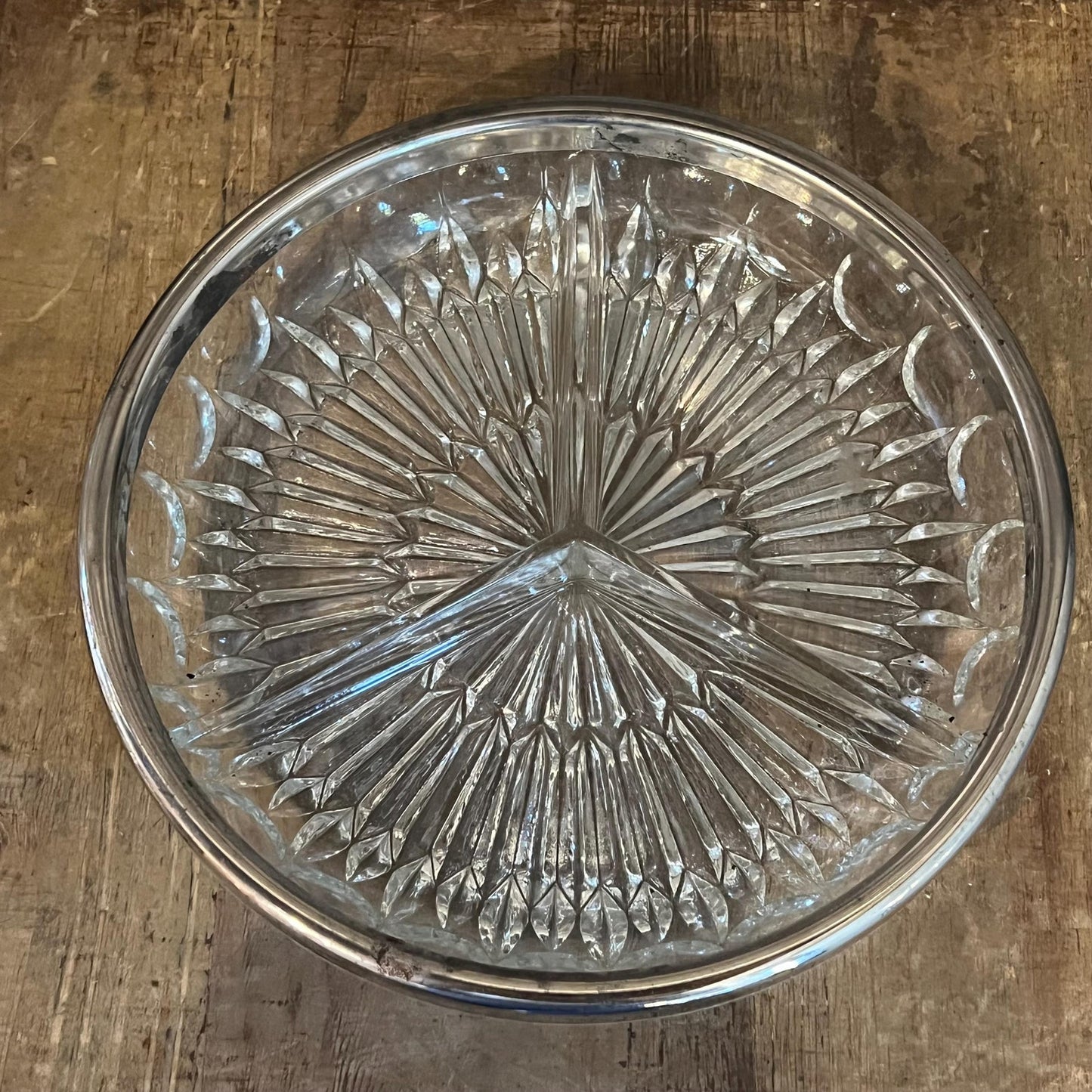 Vintage Crystal 3 Compartment Bowl with Silverplated Rim - Jewelry Dish - Candy Dish - Nut Dish - Berry Server - Key Bowl - Purse Bowl
