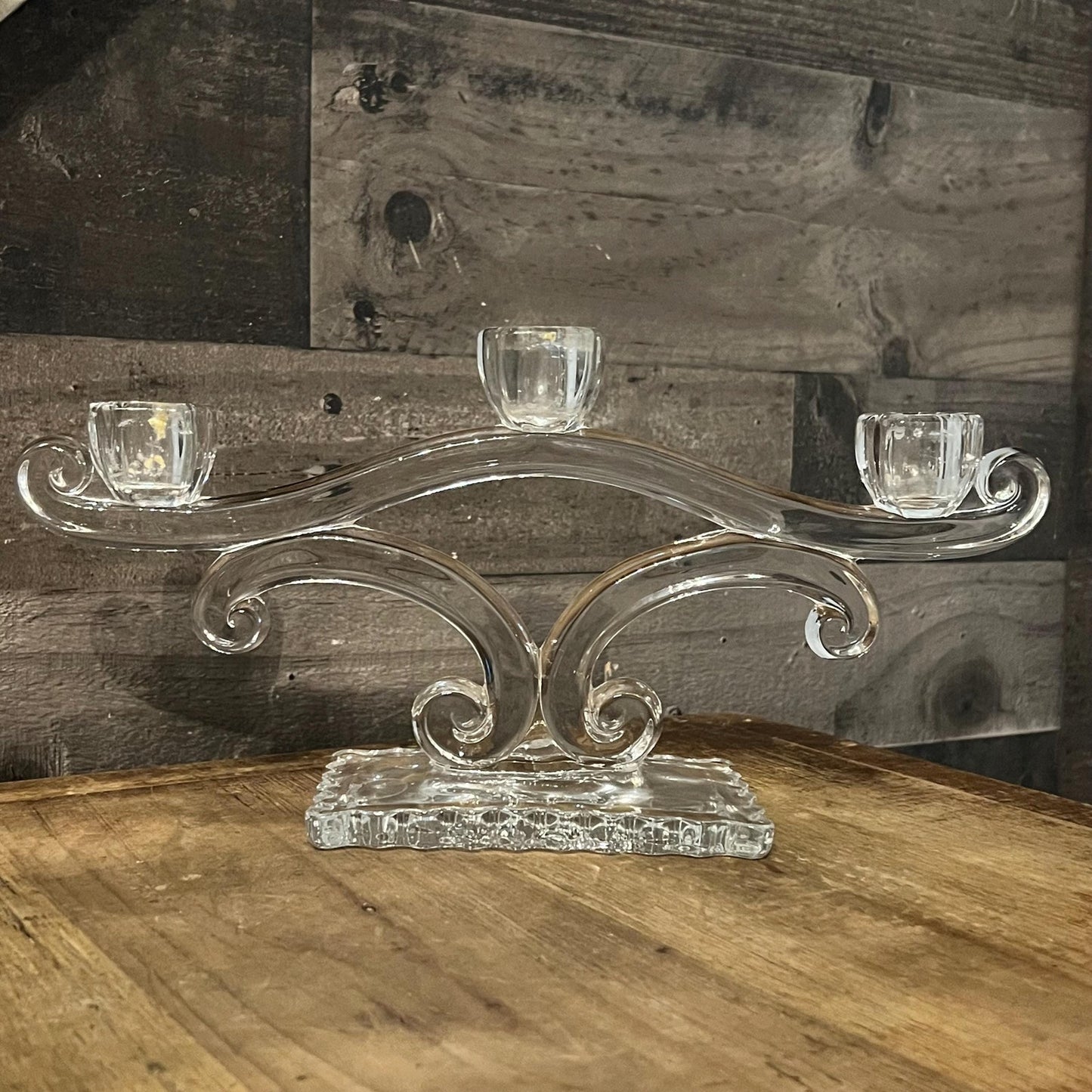 Vintage Viking Glass 3 Candlestick Holder Candelabra