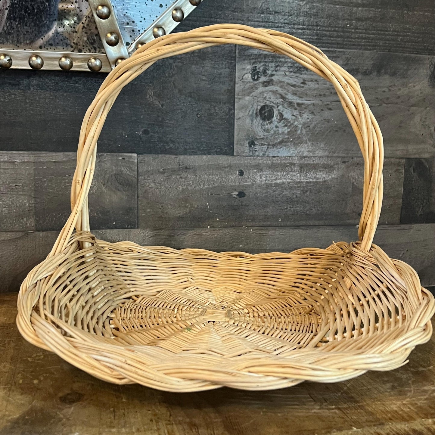 Vintage Blonde Woven Wicker Gathering Basket - Firewood Basket - Flower Basket - Stick Basket
