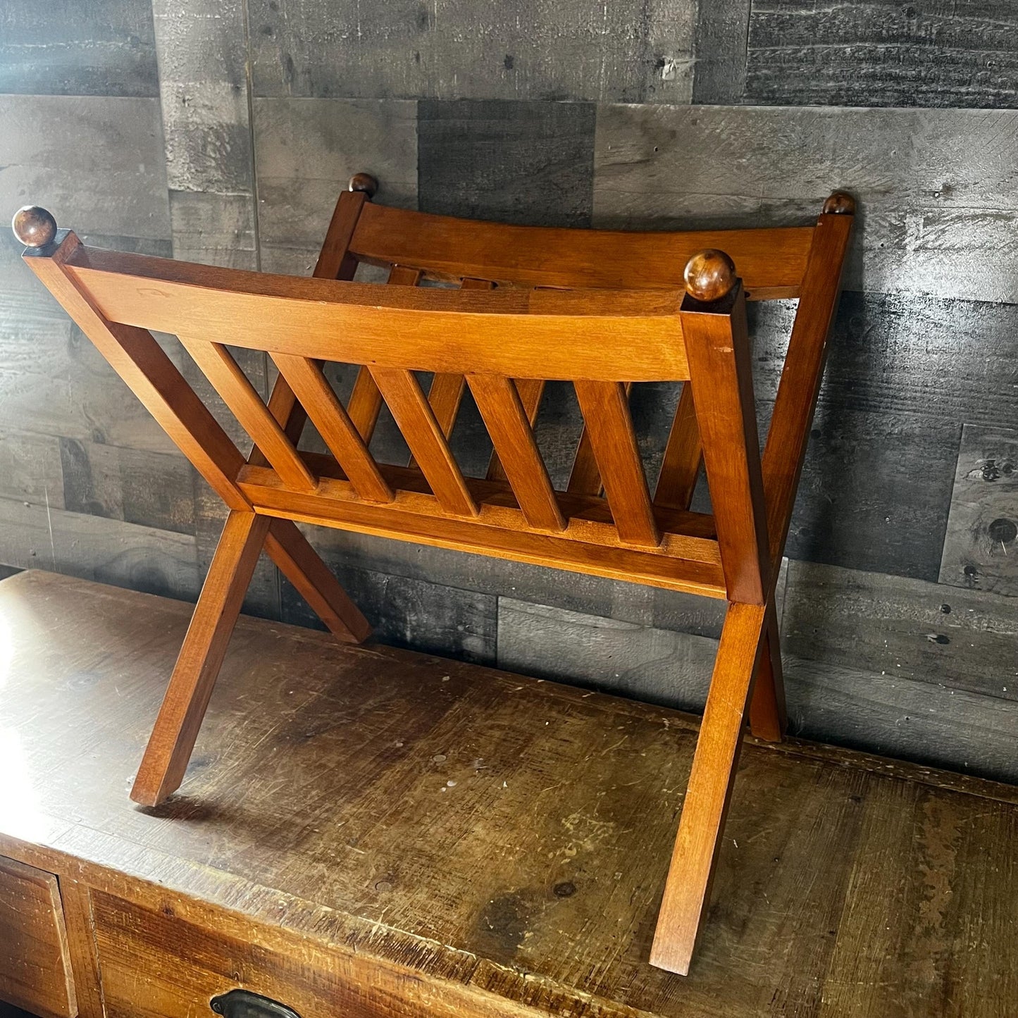 Vintage Ethan Allen Wooden Slat Magazine Rack - Blanket Holder - Book Holder - Towel Holder