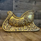 Vintage Gold Tone Terracotta Pottery Santa Sleigh Dish - Planter - Centerpiece