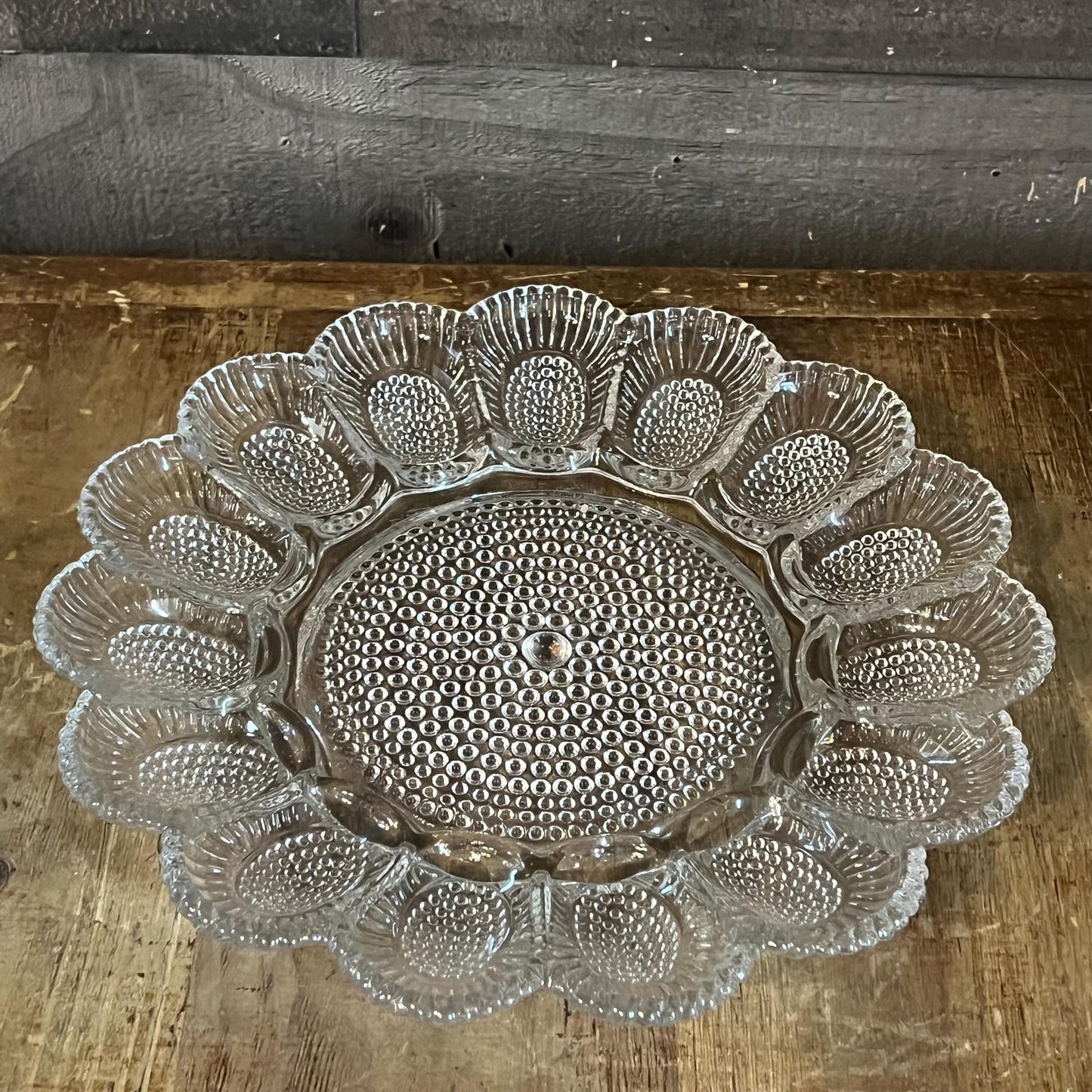Vintage Indiana Glass Hobnail Clear Glass Egg Serving Dish - Deviled Egg Server - Oyster Plate