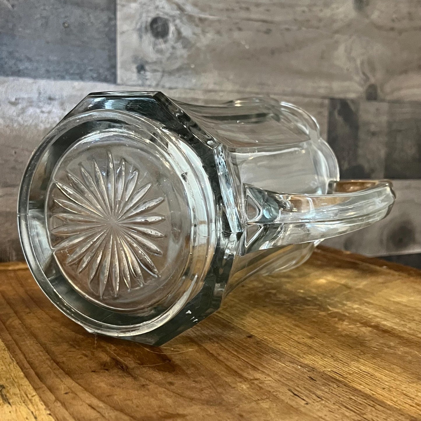 Antique Clear Imperial Glass Pure Colonial Scallop Rim Handled Pitcher