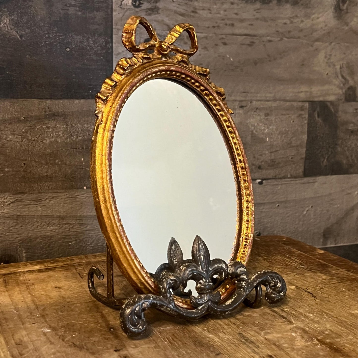 Vintage Bow Accent Oval Italian Gilded Mirror