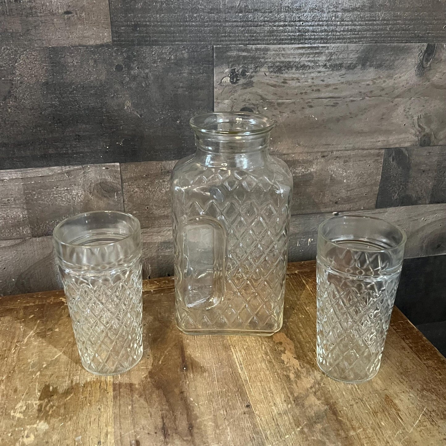 Anchor Hocking Golden Harvest Pitcher and Pair of Glasses