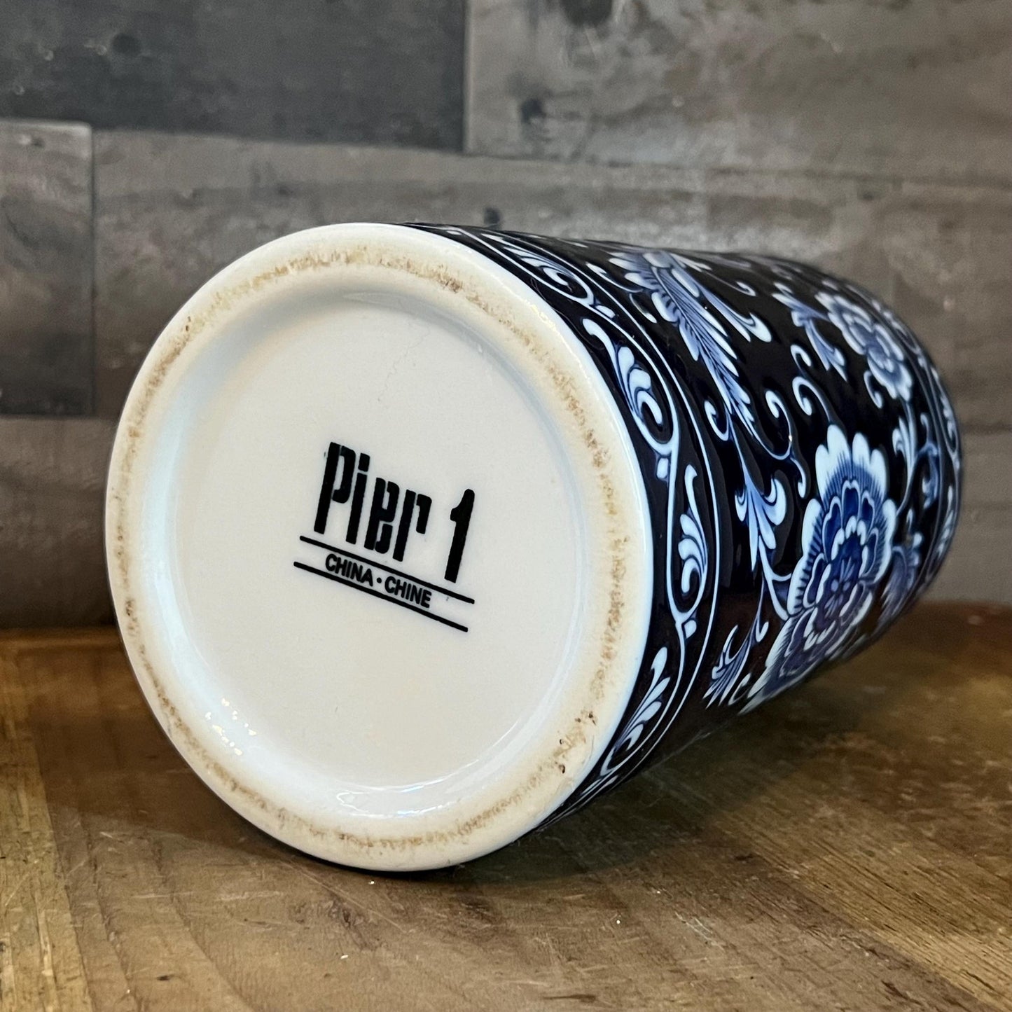 Pier 1 Imports Cobalt Blue and Light Blue Glazed Floral Vase - Utensil Storage - Wood Spoon Organizer