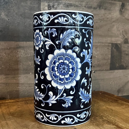 Pier 1 Imports Cobalt Blue and Light Blue Glazed Floral Vase - Utensil Storage - Wood Spoon Organizer