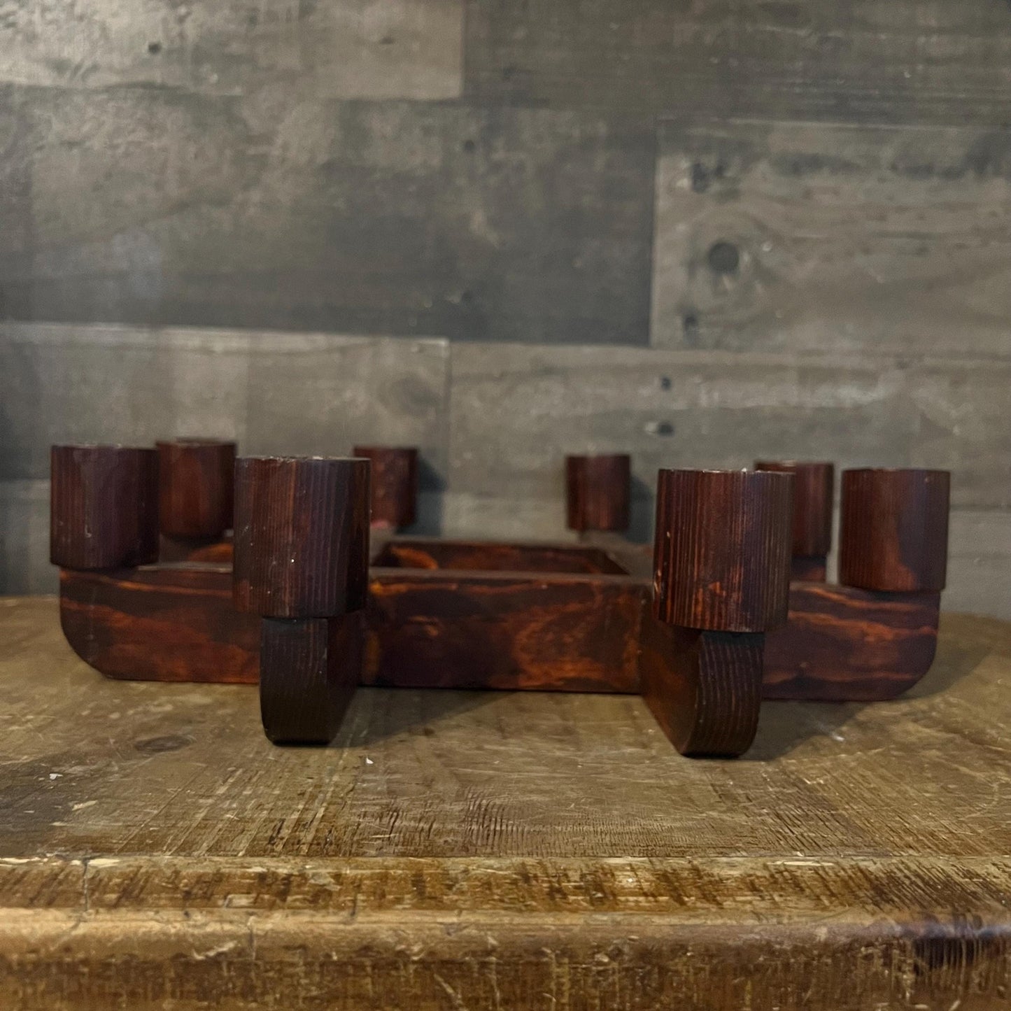 Vintage MCM Wooden 8 Candle Candelabra Candlestick Holder