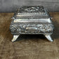 Vintage Rectangular Hinged Lidded Footed Trinket Box - Jewelry Box with Floral Accents
