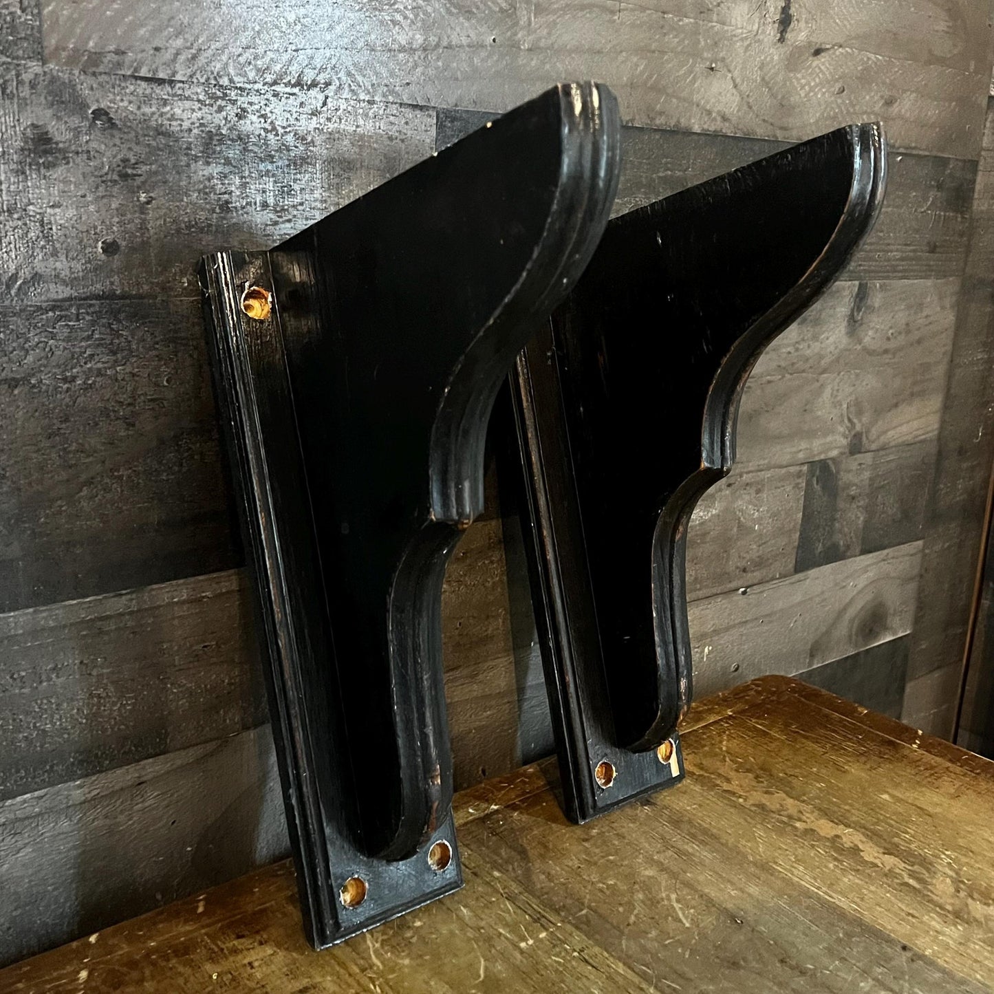 Black Painted Wooden Corbels - Pair
