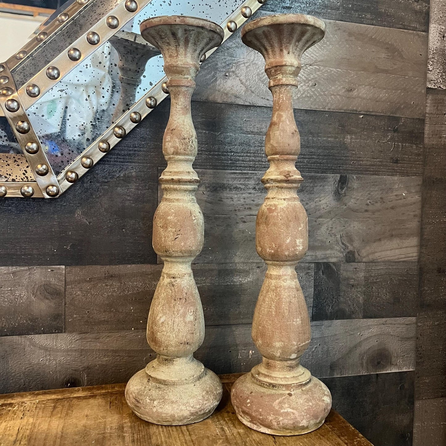 Pair of Tall Rustic Pillar Candle Holders