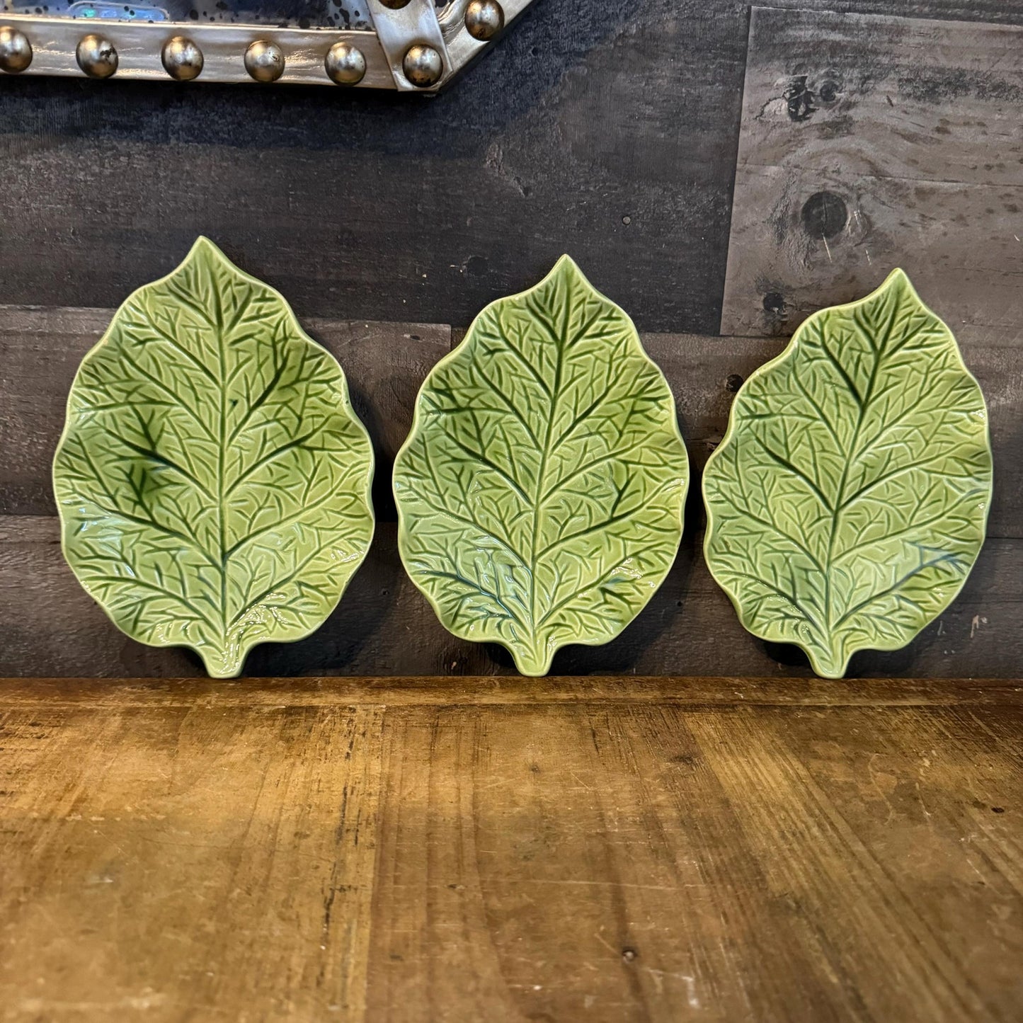 Vintage Green Leaf Small Plates - set of 3