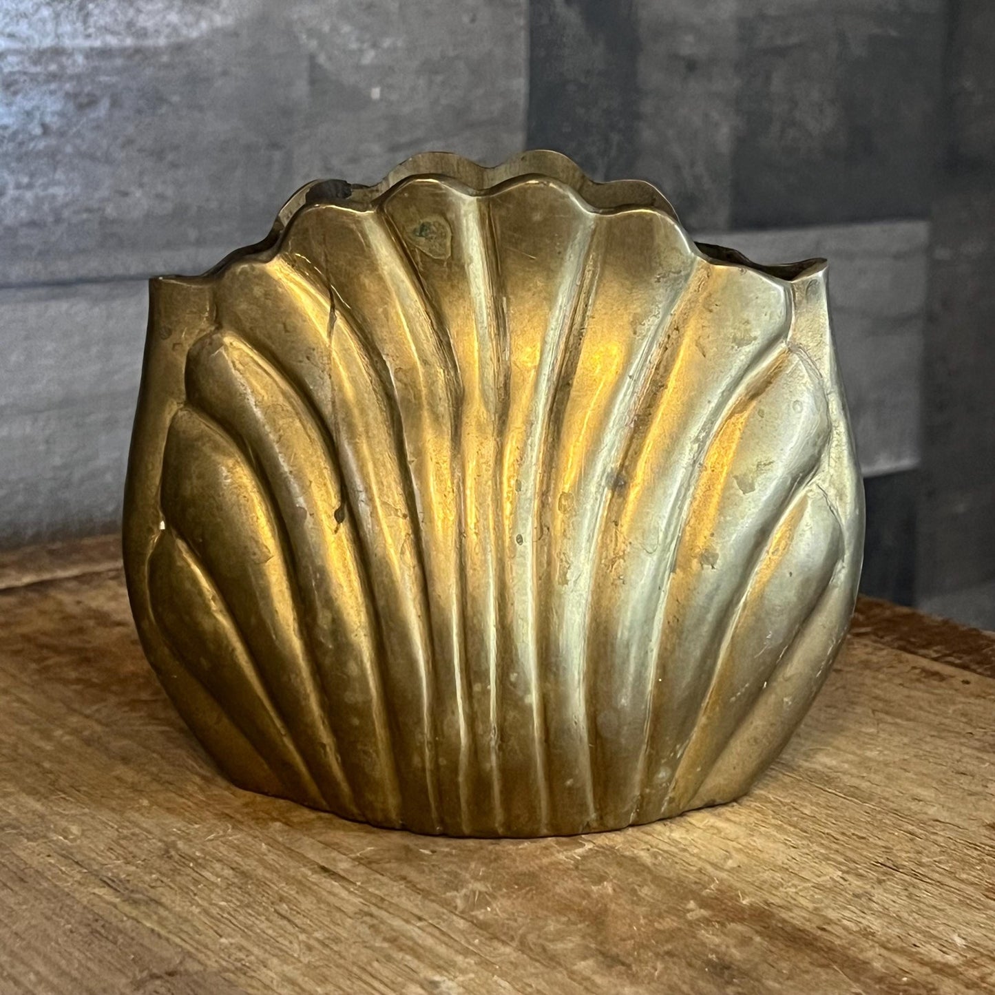 Vintage Brass Seashell Planter Vase