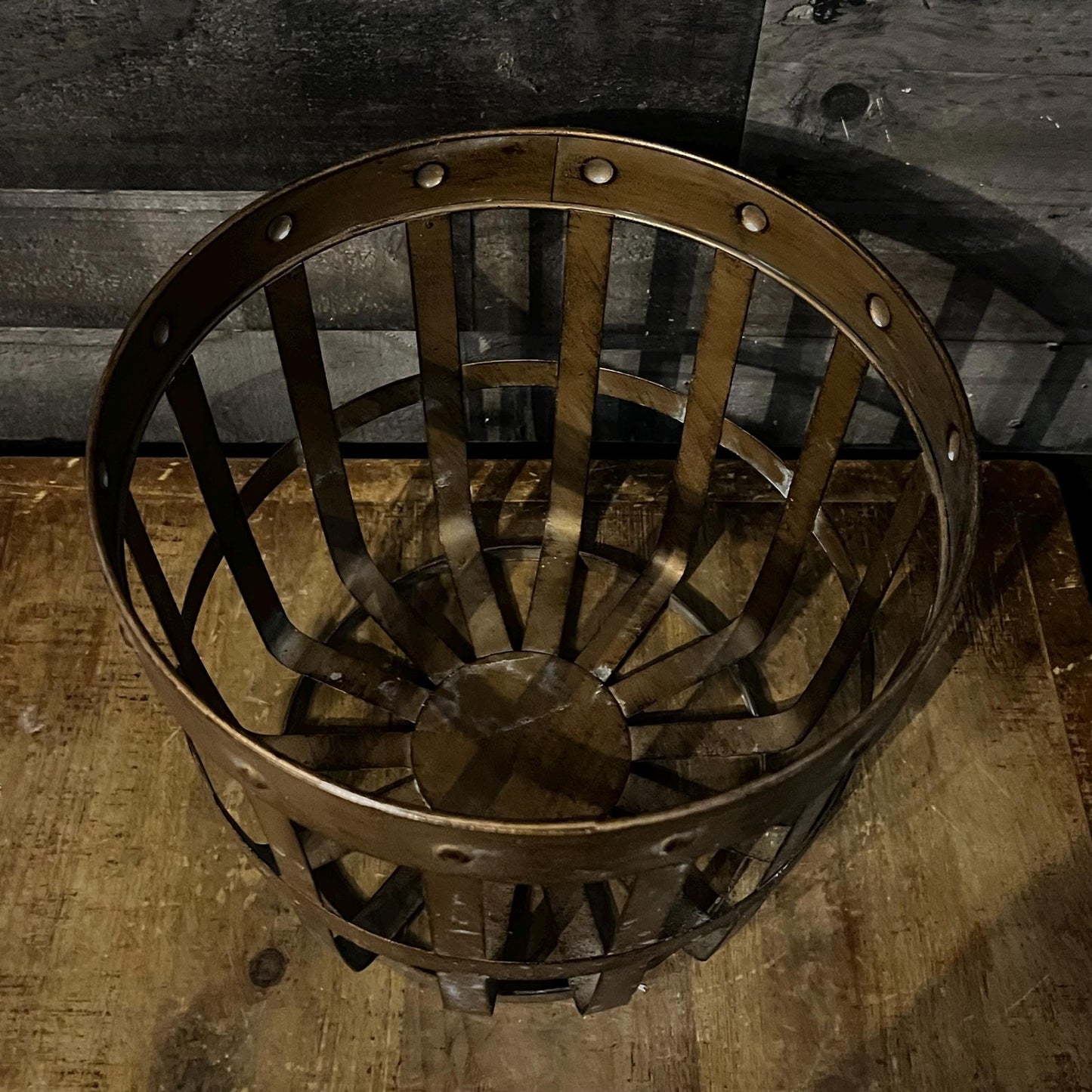 Bronze Tone Metal Farmhouse Basket with Nailhead Accent