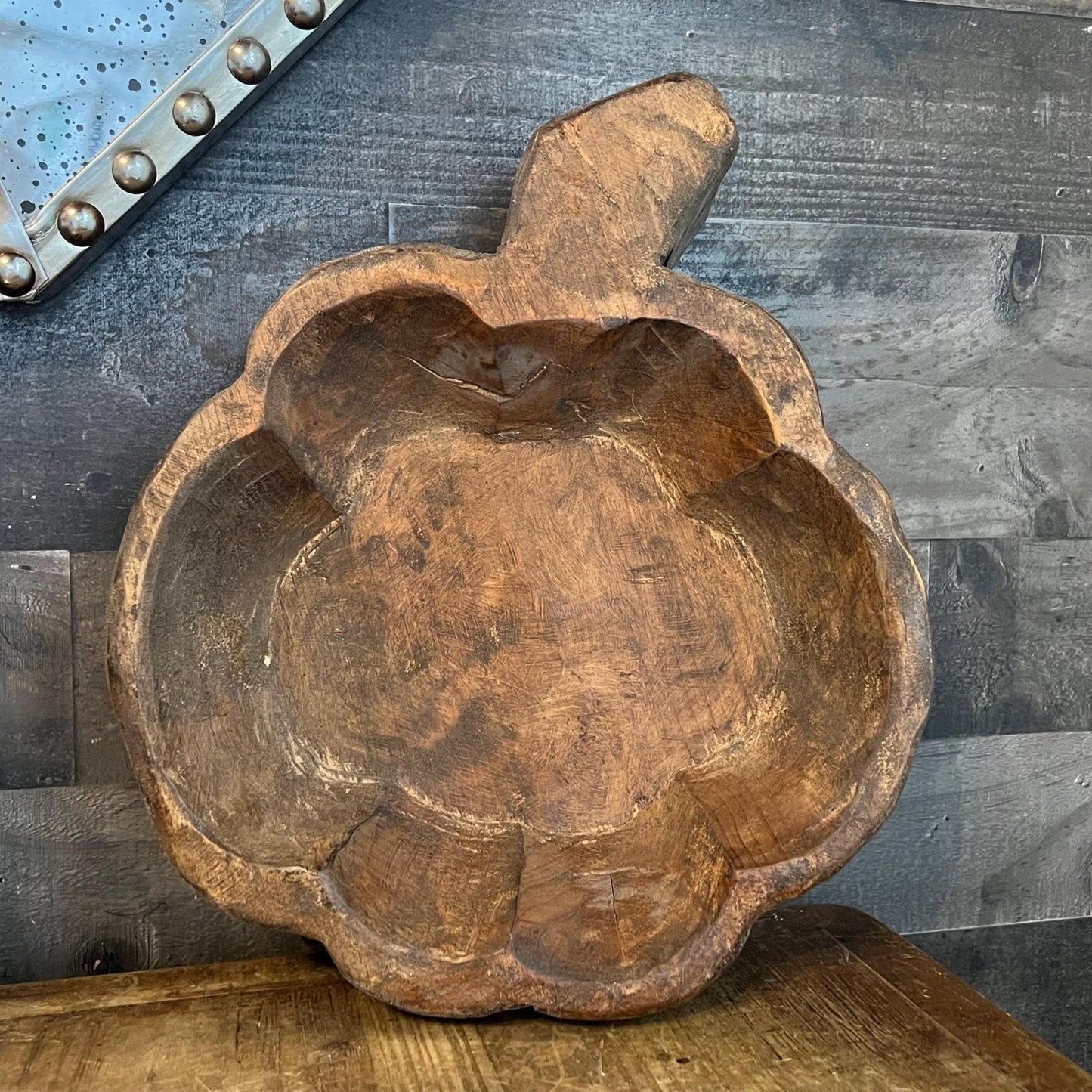 Rustic Hand Carved Pumpkin Shaped Wooden Dough Bowl