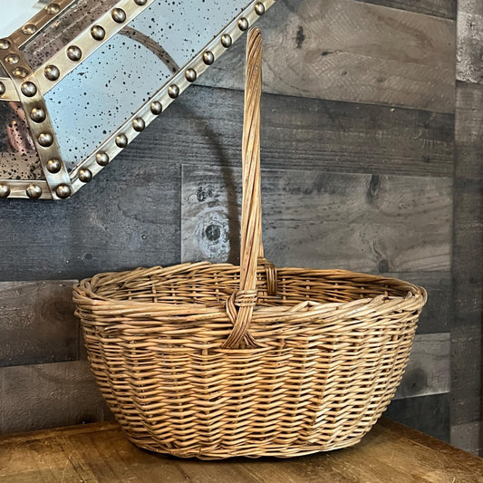Vintage Woven Wicker Handled Basket - Gathering Basket - Garden Basket - Foraging Basket