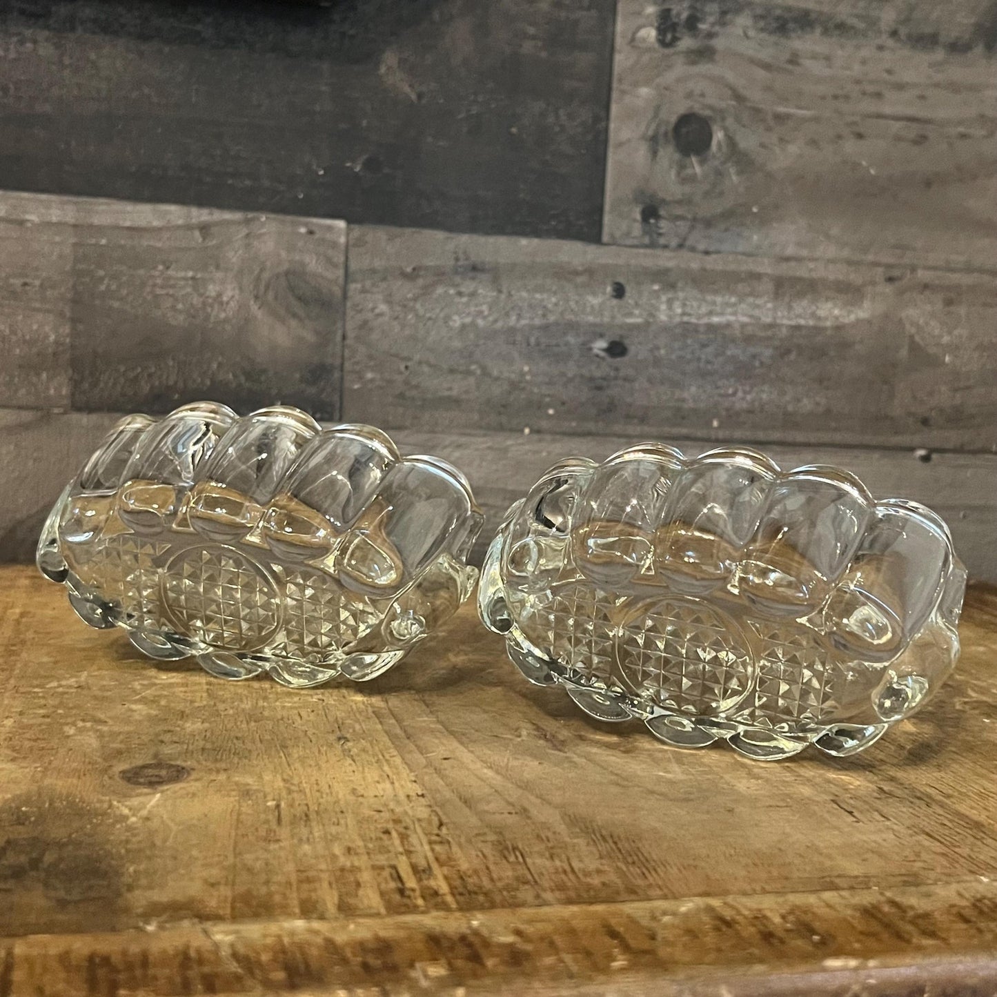 Princess House Crystal Pair of Scallop Rim Spoon Holder - Utensil Rest