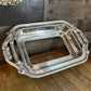Vintage Ornate Pewter Tone Handled Rectangular Casserole Dish Holder
