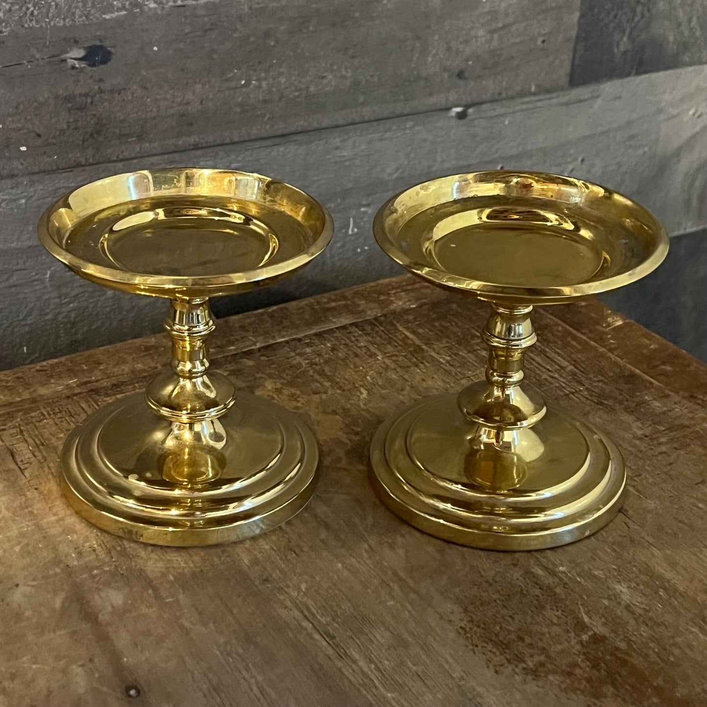 Vintage Brass Pedestal Pillar Candle Holders - Pair