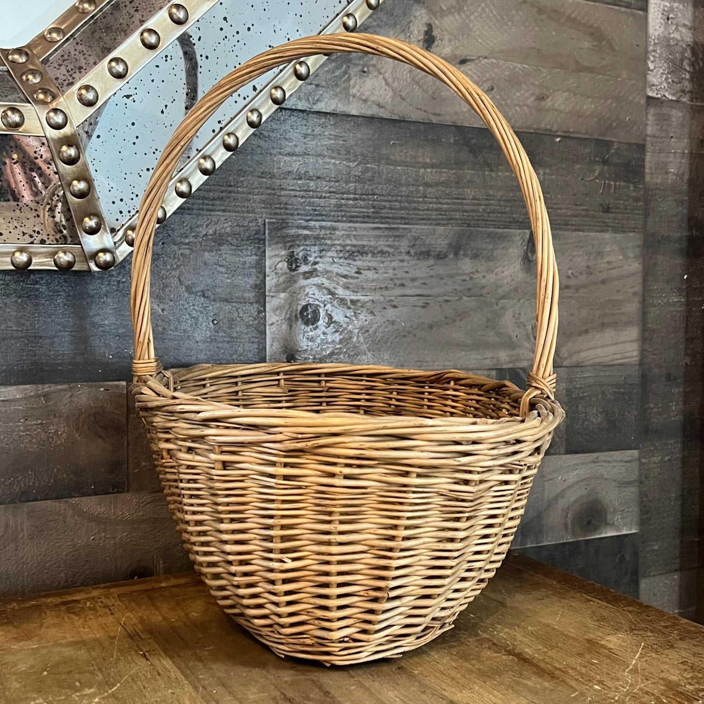 Vintage Woven Wicker Handled Basket - Gathering Basket - Garden Basket - Foraging Basket