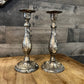 Aged Silver Tone Candlestick Holders - Pair