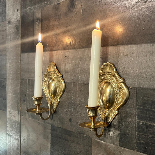 Vintage Pair of Brass Candlestick Holder Wall Sconces