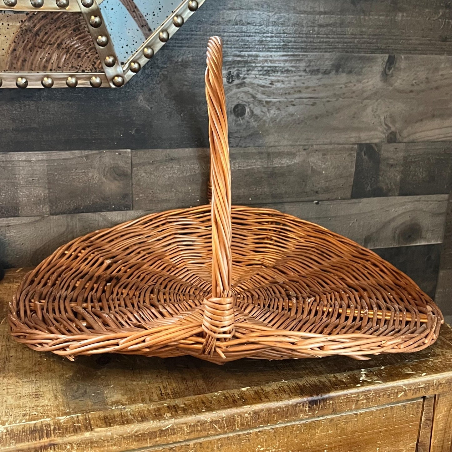 Vintage Woven Wicker Gathering Basket - Firewood Basket - Flower Basket - Stick Basket