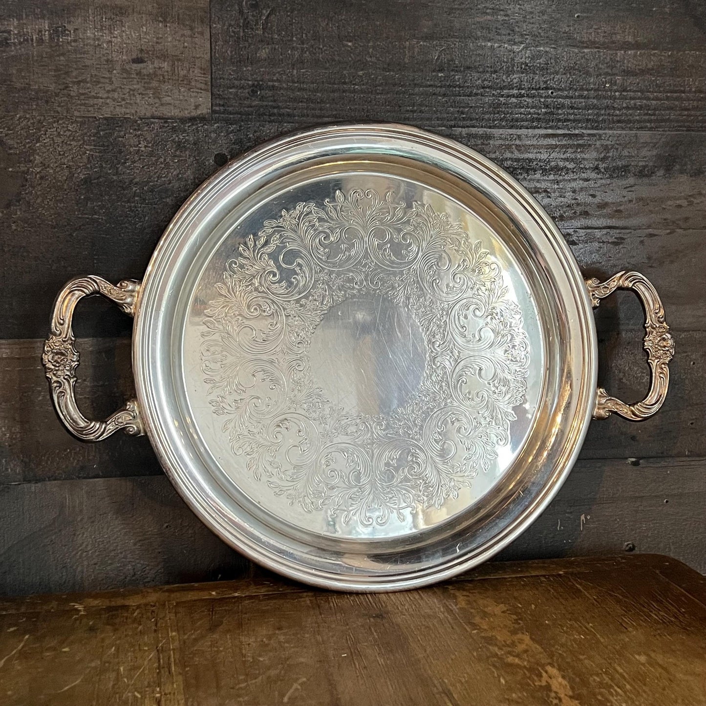 Vintage Sheridan Silverplated Round Handled Tray
