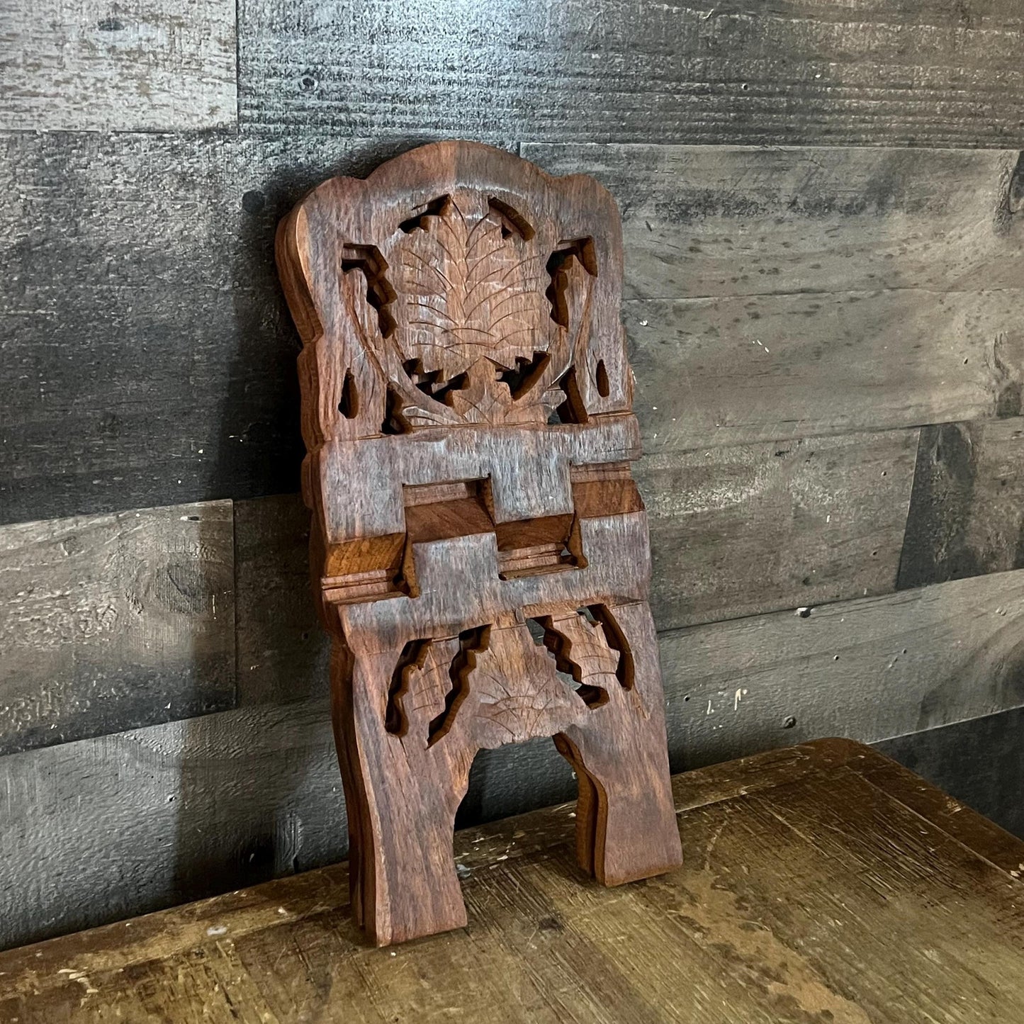 Vintage Wood Carved Book Holder - Book Stand