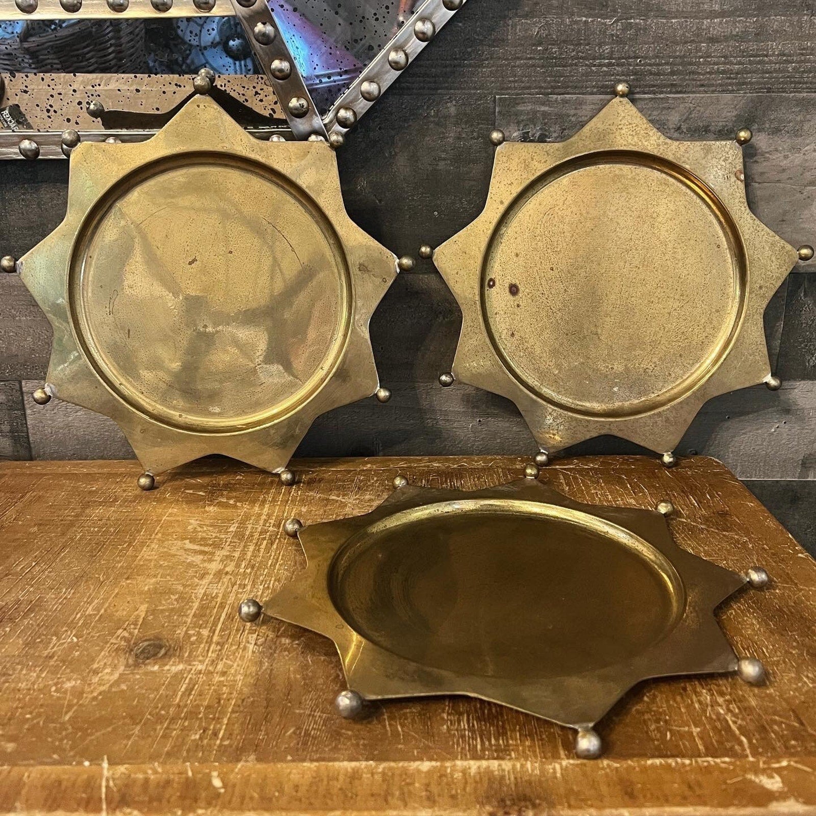 brass plant saucer Vintage 9 point brass star trays - plant tray - centerpiece tray - bathroom  tray - bedroom tray - bar cart tray - candle tray