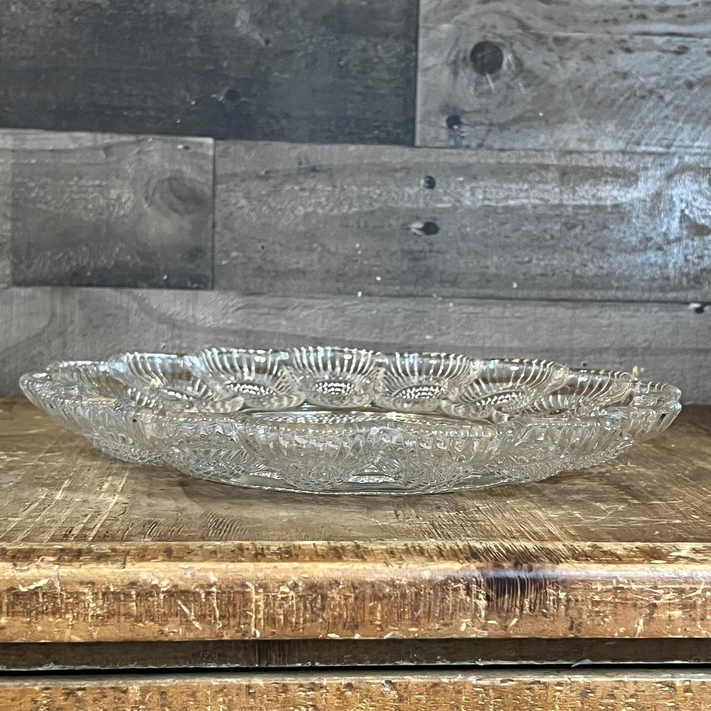 Vintage Indiana Glass Hobnail Clear Glass Egg Serving Dish - Deviled Egg Server - Oyster Plate