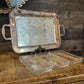 Vintage Leonard Silverplated Handled Rectangular Footed Serving Tray with 3 Crystal Rectangular Trays