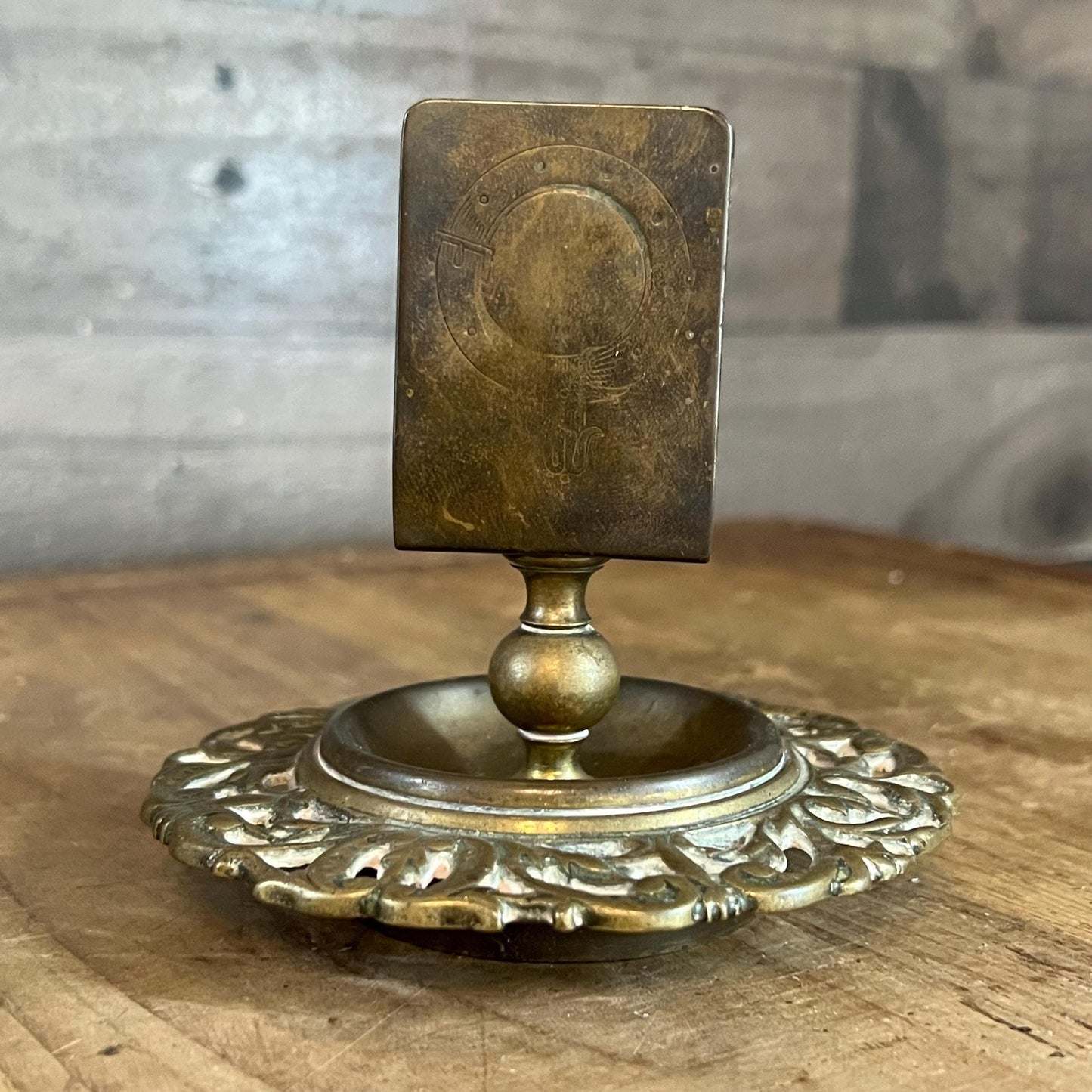 Antique Brass Match Box Holder Stand - Card Holder Stand - Mail Holder Stand
