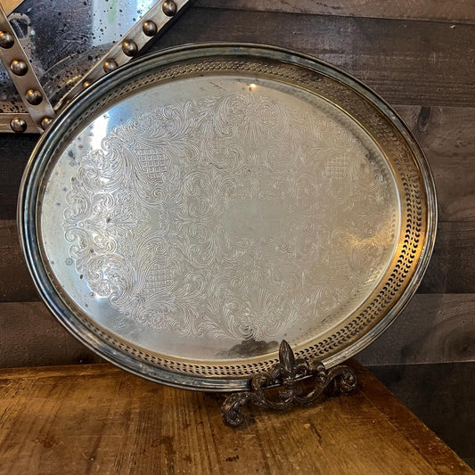 Vintage International Silver Company Oval Silverplated Tray with Raised Perforated Rim