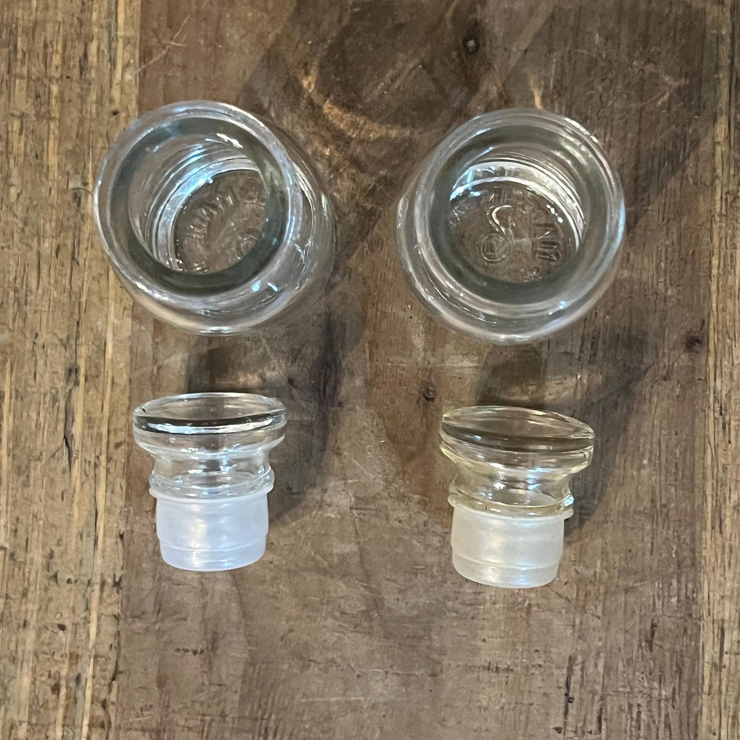 Pair of Vintage Small Clear Glass Lidded Apothecary Bottles - Spice Bottles - Pill Bottles